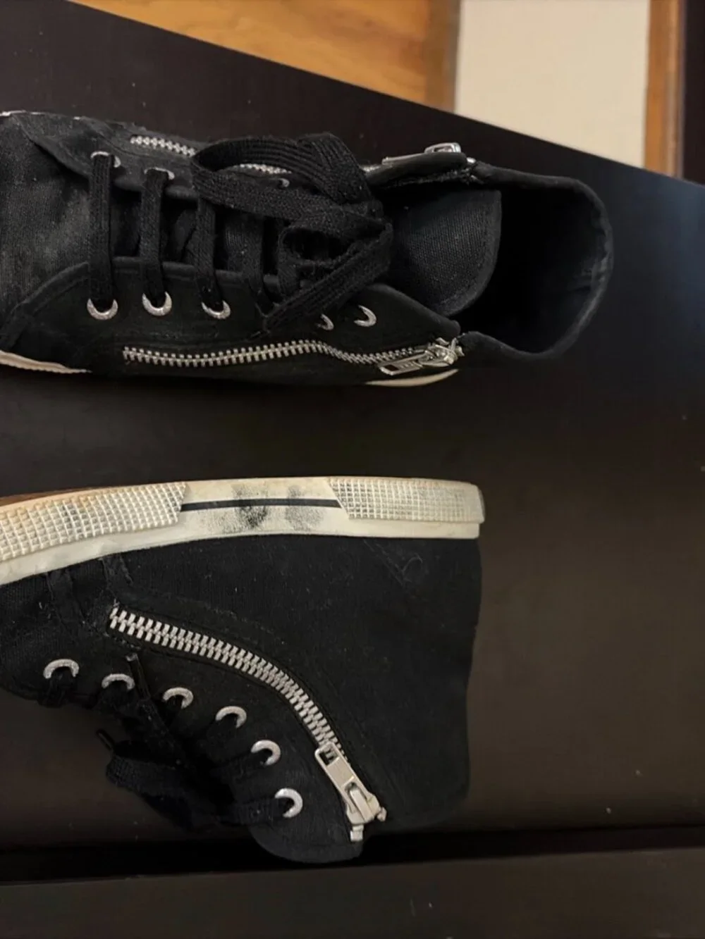 Superga Black Canvas High Top Sneakers Silver Zippers Women’s 7.5 EU 38